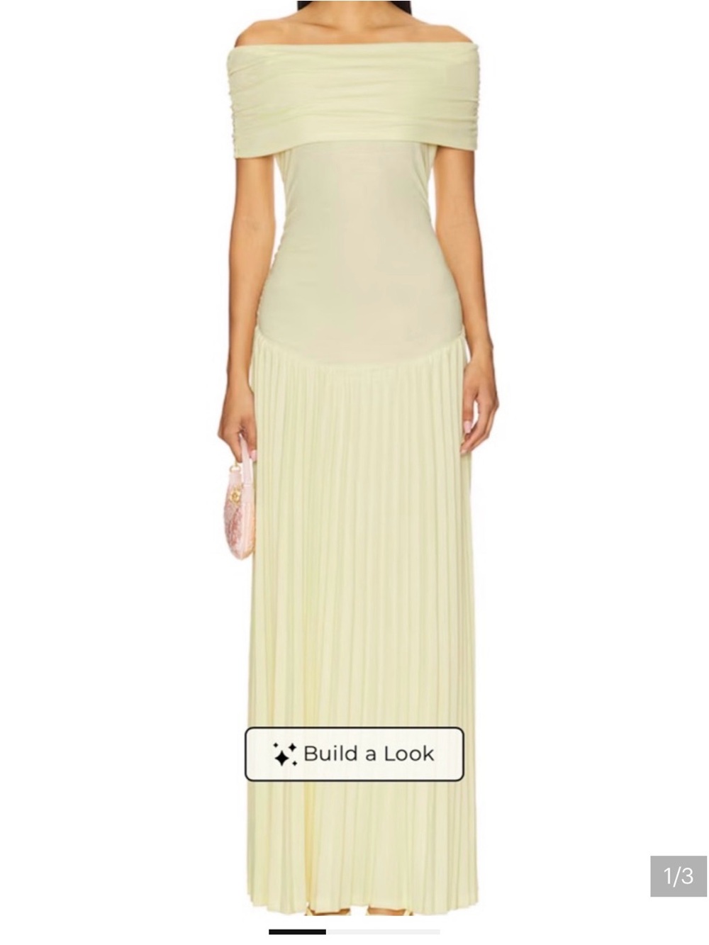 NWT Fancy’d Boutique Off-Shoulder Pleated Maxi Dress in Pale Yellow